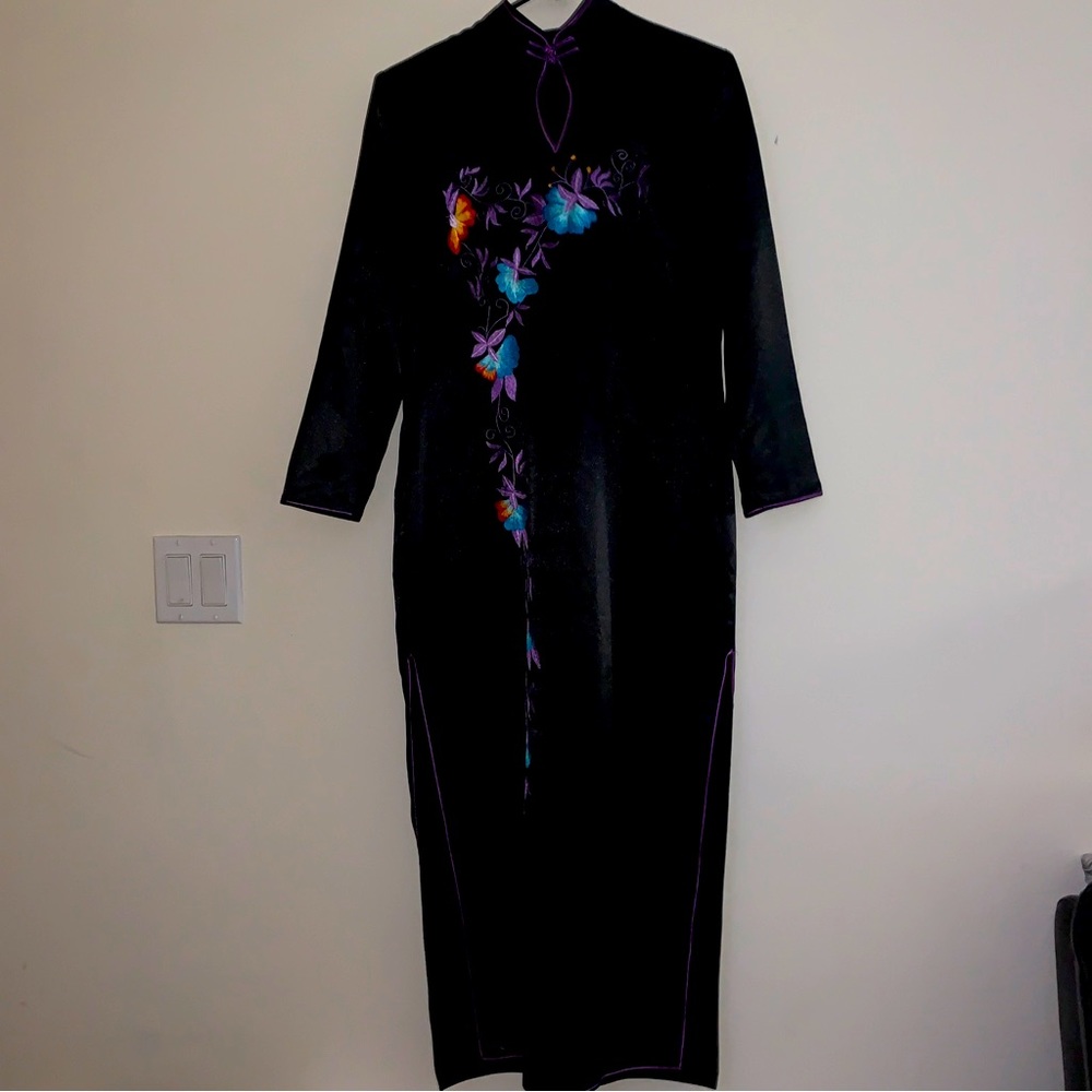 Asian Inspired Dress Sheath Cheongsams Black W/ Flowers